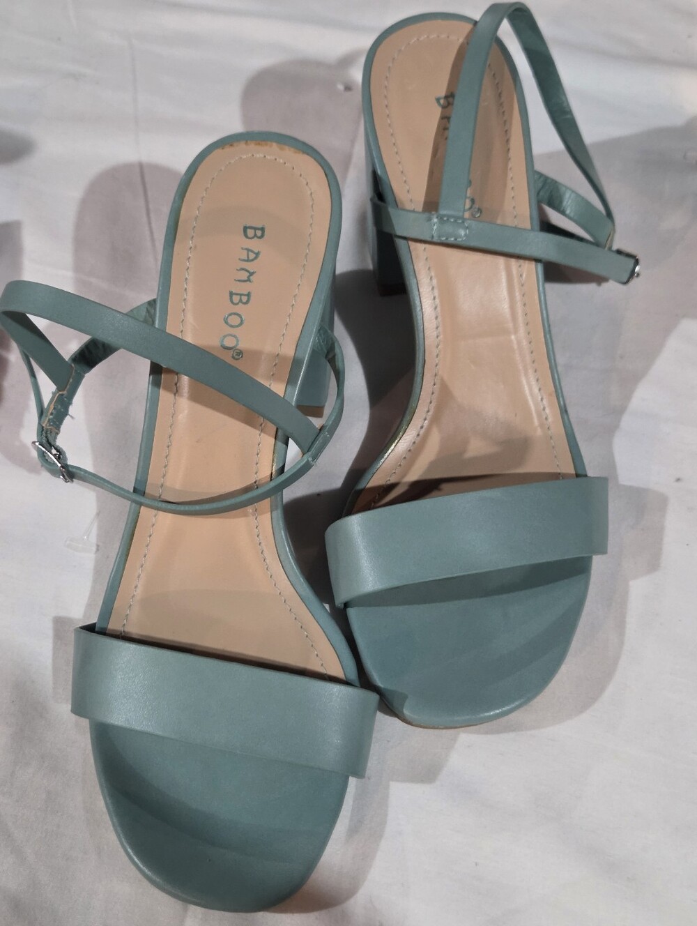 Nwot Bamboo Teal Strappy Block Heel Sandals